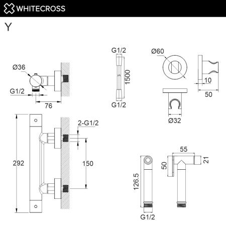 Гигиенический душ с термостатом WHITECROSS Y SYSYBI3BL черный матовый