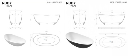 Ванна из искуственного камня WHITECROSS Ruby 0202.170075.101 170х75 черный