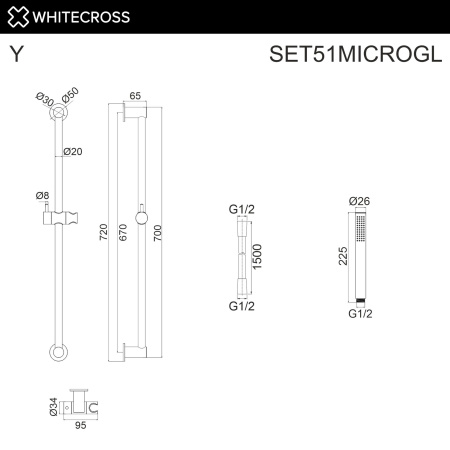 Душевой гарнитур WHITECROSS SET51MICROGL золото гленцевое
